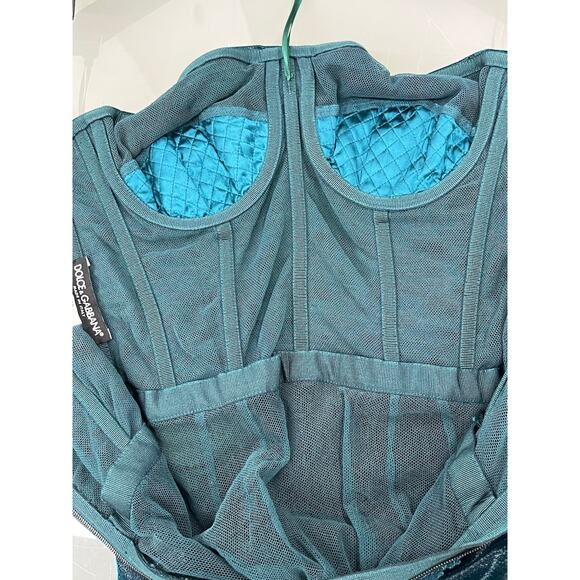 NWT Dolce & Gabbana Green Longuette Lame Satin Ruched Bodycon Midi Dress 46 XL - Picture 10 of 12